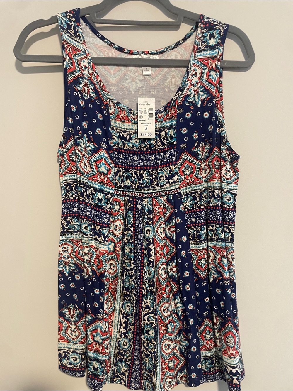 dressbarn Navy Multicolor Paisley Sleeveless Tank